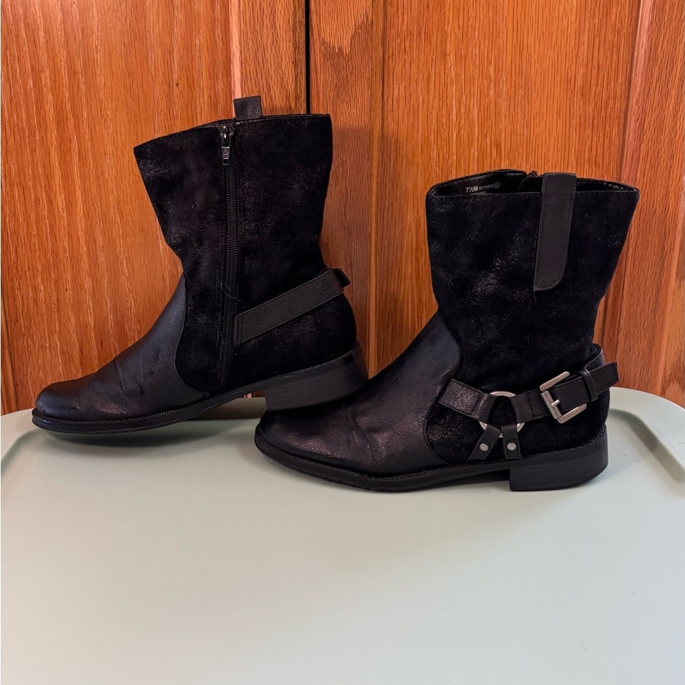 Aerosoles Outrider strap buckle Riding boots Black short booties shoes - Picture 6 of 12